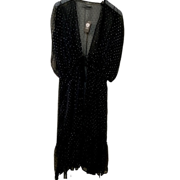 VINCE CAMUTO Sheer Ruffled Duster Black Silver Swim Coverup NWT - Picture 4 of 13